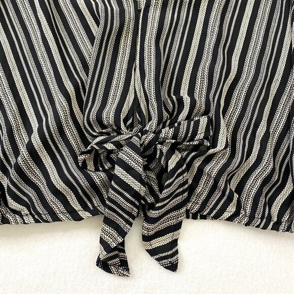 Windsor Crop Blouse Womens Medium Deep V'd Semi Sheer Long Sleeve Knot Black - Picture 3 of 8